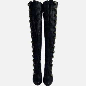 Christian Louboutin Black Lace-Up Over-the-Knee Boots